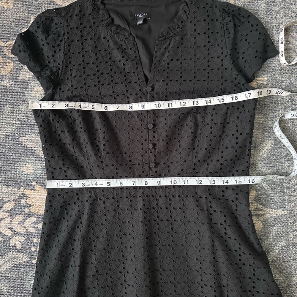 Talbots Black Eyelet Midi Dress with Button Accents - Picture 4 of 6